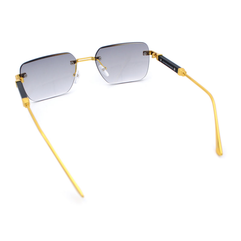 Mens Luxury Urban Gangster Beveled Rimless Rectangle Sunglasses