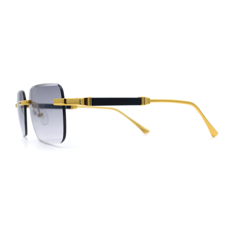 Mens Luxury Urban Gangster Beveled Rimless Rectangle Sunglasses