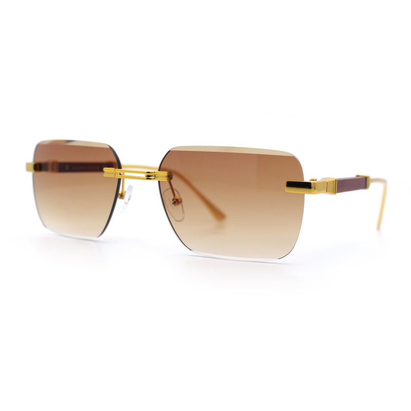 Mens Luxury Urban Gangster Beveled Rimless Rectangle Sunglasses