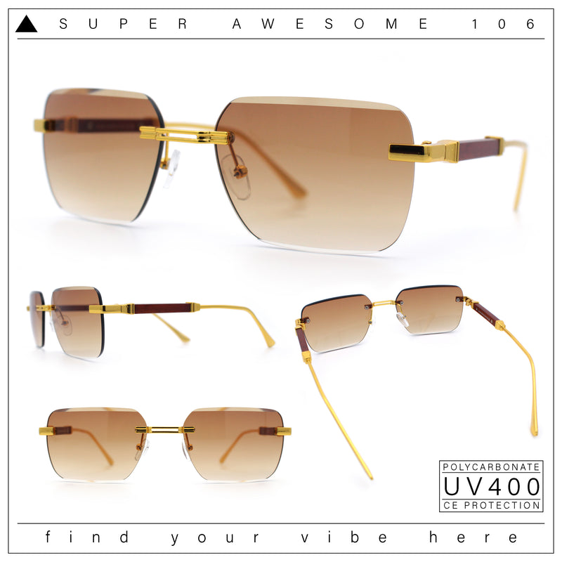 Mens Luxury Urban Gangster Beveled Rimless Rectangle Sunglasses