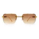 Mens Luxury Urban Gangster Beveled Rimless Rectangle Sunglasses