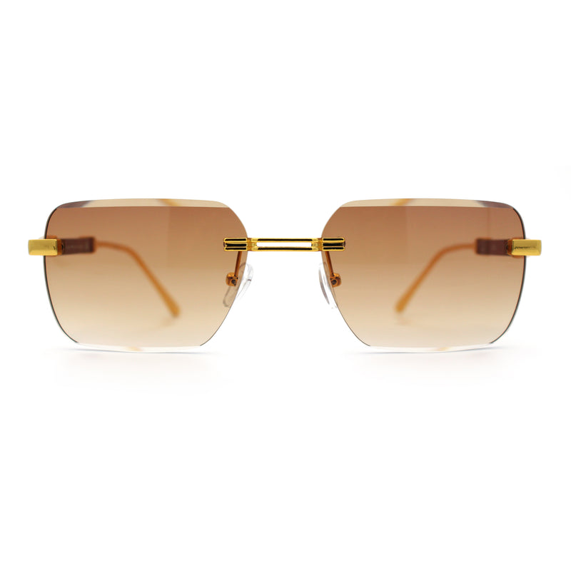 Mens Luxury Urban Gangster Beveled Rimless Rectangle Sunglasses