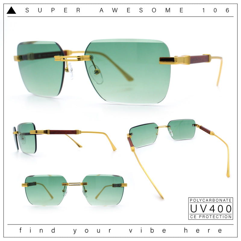 Mens Luxury Urban Gangster Beveled Rimless Rectangle Sunglasses