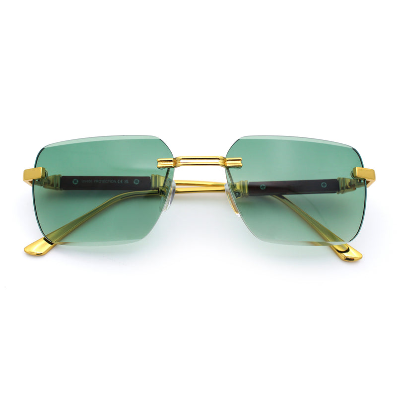 Mens Luxury Urban Gangster Beveled Rimless Rectangle Sunglasses