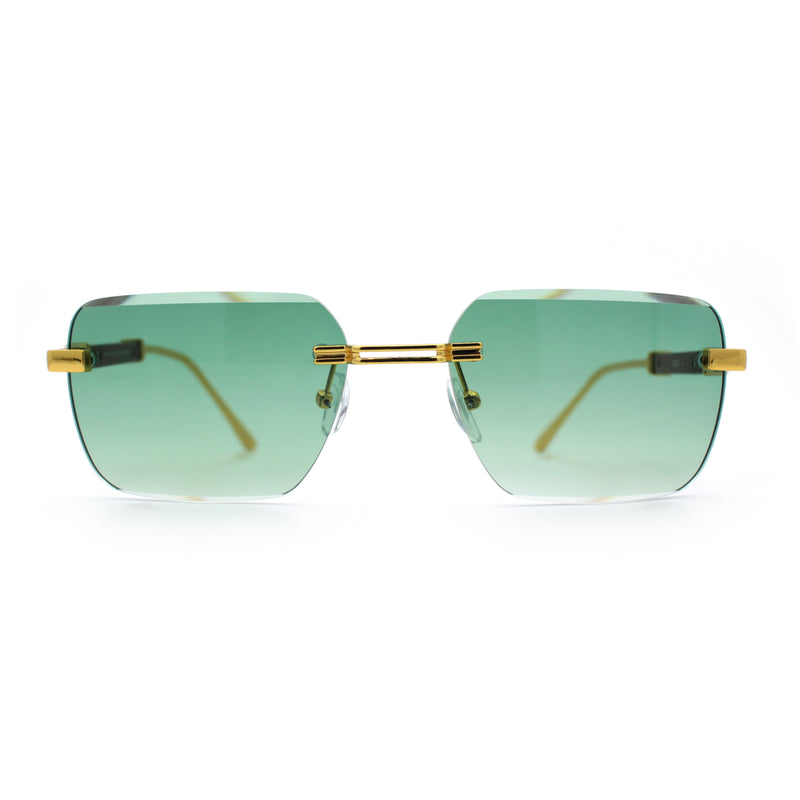 Mens Luxury Urban Gangster Beveled Rimless Rectangle Sunglasses