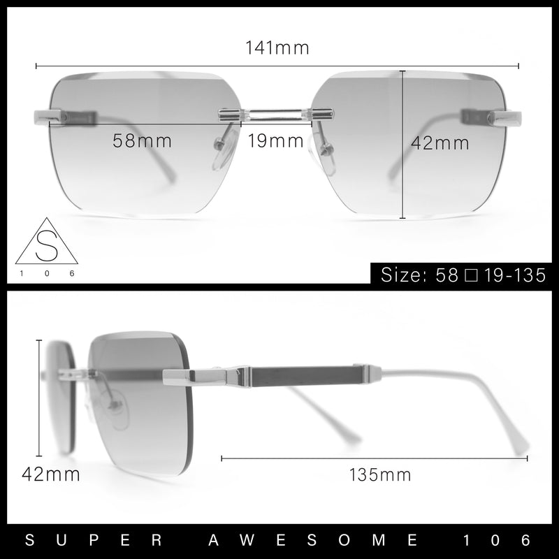 Mens Luxury Urban Gangster Beveled Rimless Rectangle Sunglasses