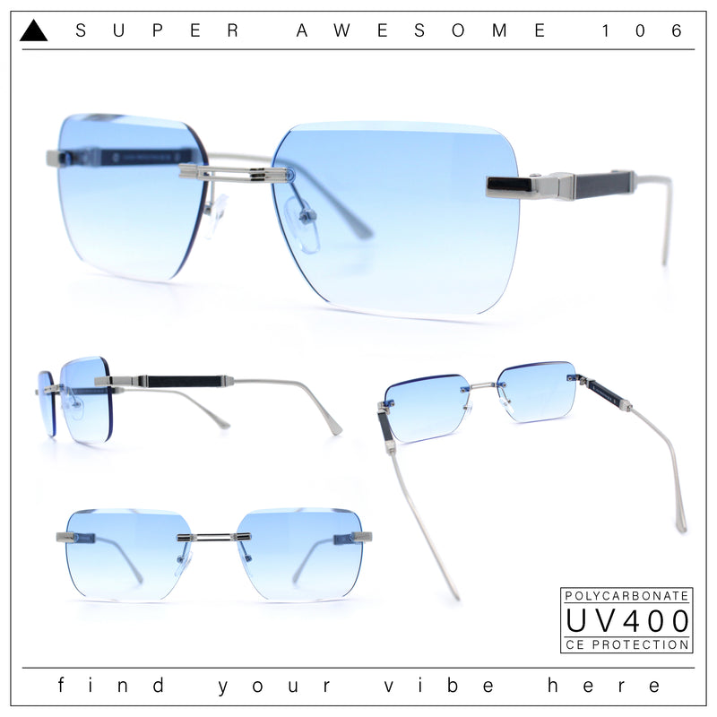 Mens Luxury Urban Gangster Beveled Rimless Rectangle Sunglasses