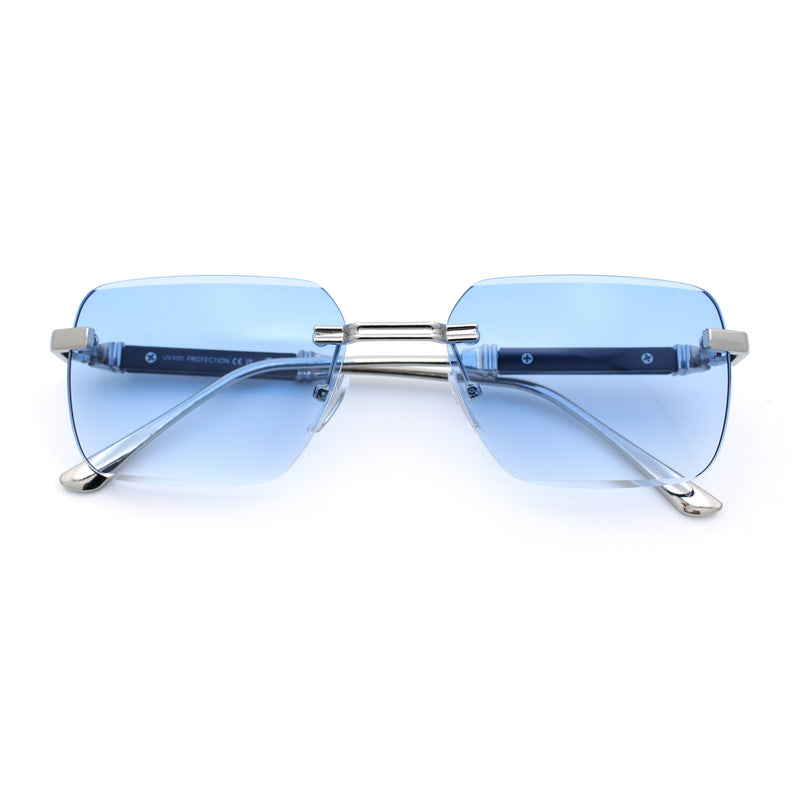 Mens Luxury Urban Gangster Beveled Rimless Rectangle Sunglasses