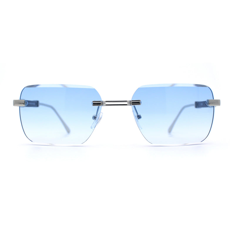 Mens Luxury Urban Gangster Beveled Rimless Rectangle Sunglasses