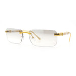 Mens Luxury Hip Hop Rapper Beveled Rimless Narrow Rectangle Sunglasses