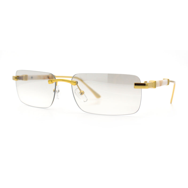 Mens Luxury Hip Hop Rapper Beveled Rimless Narrow Rectangle Sunglasses