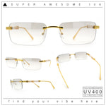 Mens Luxury Hip Hop Rapper Beveled Rimless Narrow Rectangle Sunglasses