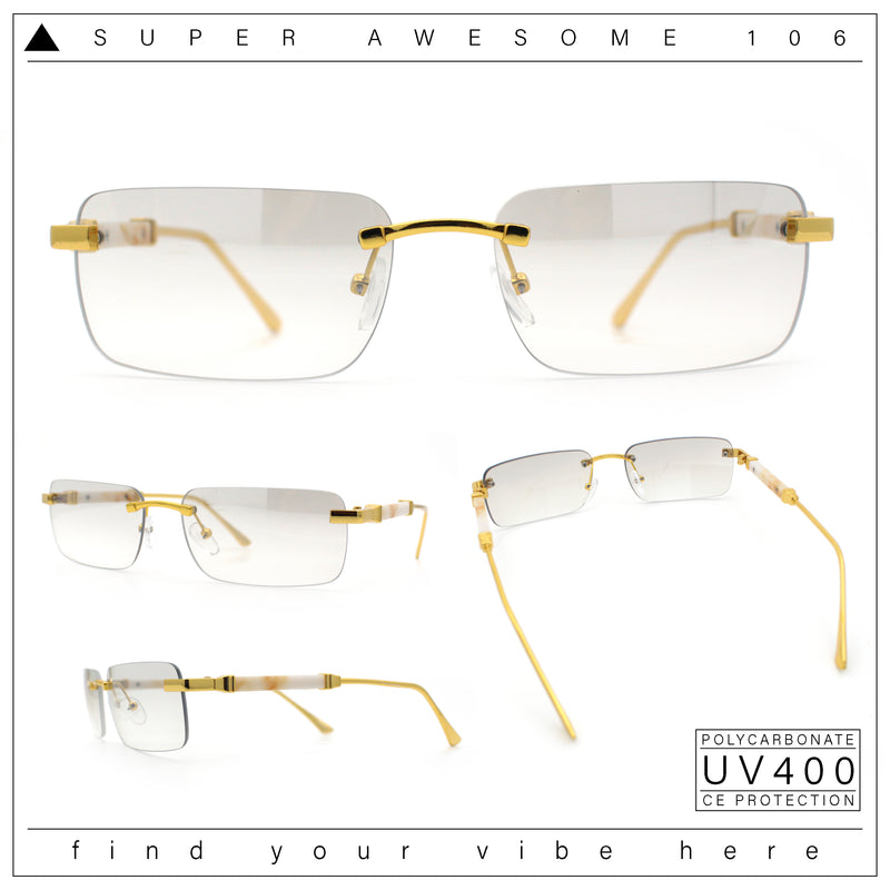 Mens Luxury Hip Hop Rapper Beveled Rimless Narrow Rectangle Sunglasses