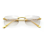 Mens Luxury Hip Hop Rapper Beveled Rimless Narrow Rectangle Sunglasses