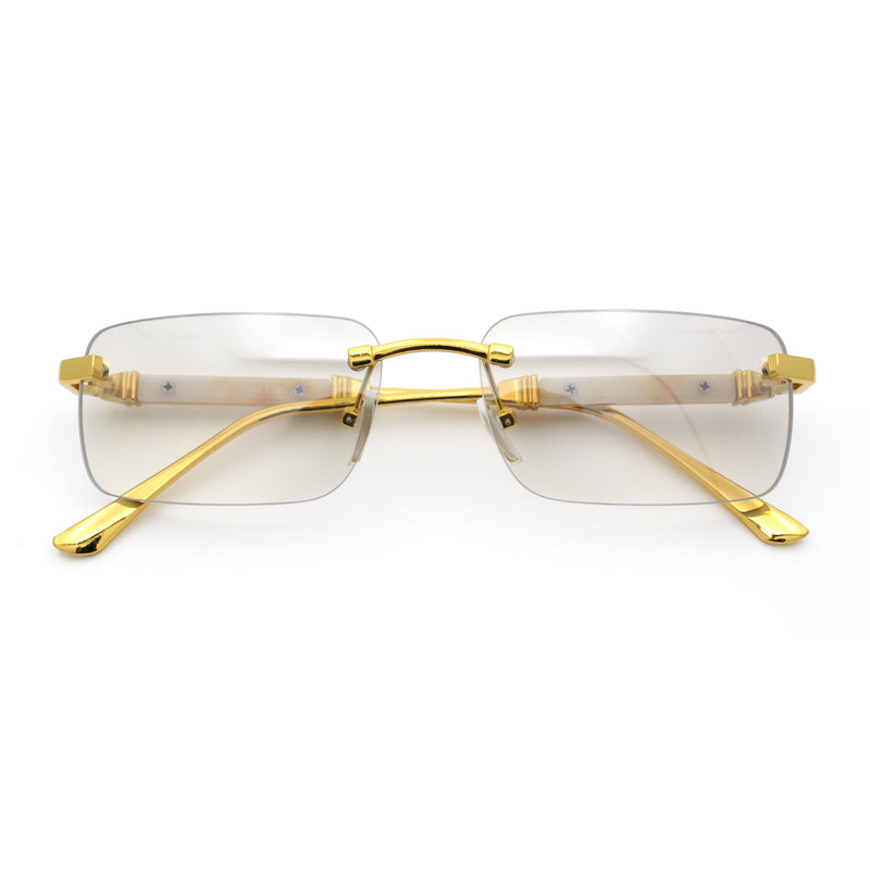 Mens Luxury Hip Hop Rapper Beveled Rimless Narrow Rectangle Sunglasses