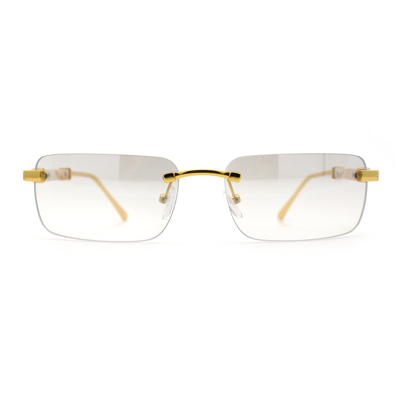 Mens Luxury Hip Hop Rapper Beveled Rimless Narrow Rectangle Sunglasses