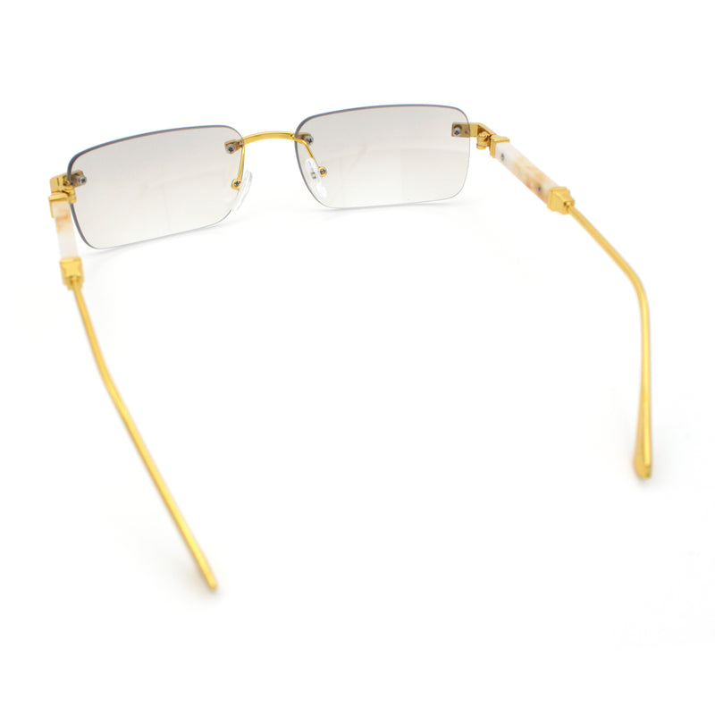 Mens Luxury Hip Hop Rapper Beveled Rimless Narrow Rectangle Sunglasses