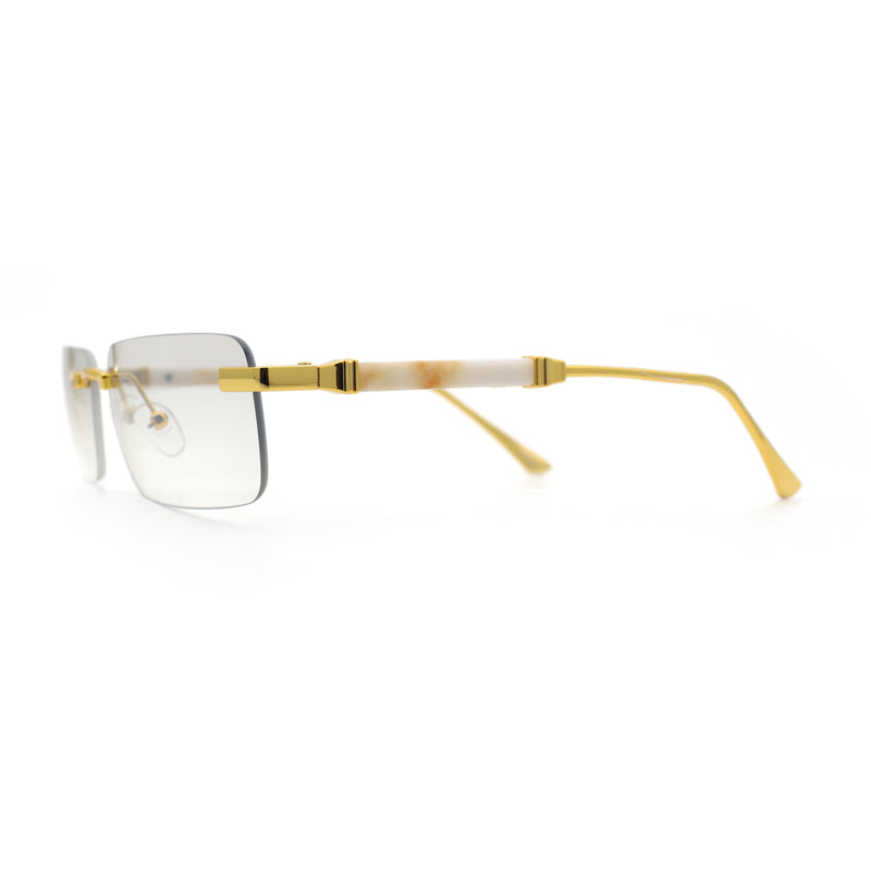Mens Luxury Hip Hop Rapper Beveled Rimless Narrow Rectangle Sunglasses