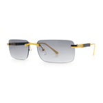 Mens Luxury Hip Hop Rapper Beveled Rimless Narrow Rectangle Sunglasses