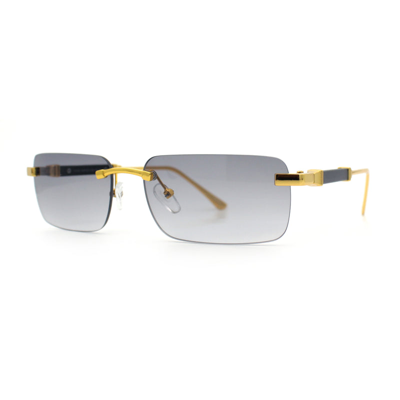 Mens Luxury Hip Hop Rapper Beveled Rimless Narrow Rectangle Sunglasses
