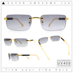 Mens Luxury Hip Hop Rapper Beveled Rimless Narrow Rectangle Sunglasses
