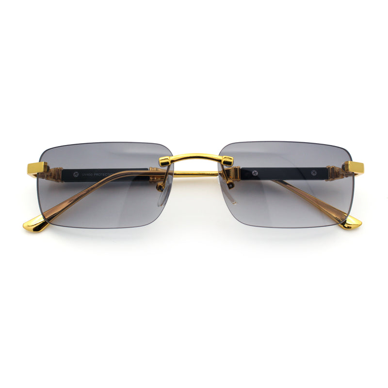 Mens Luxury Hip Hop Rapper Beveled Rimless Narrow Rectangle Sunglasses