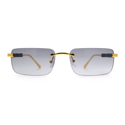 Mens Luxury Hip Hop Rapper Beveled Rimless Narrow Rectangle Sunglasses