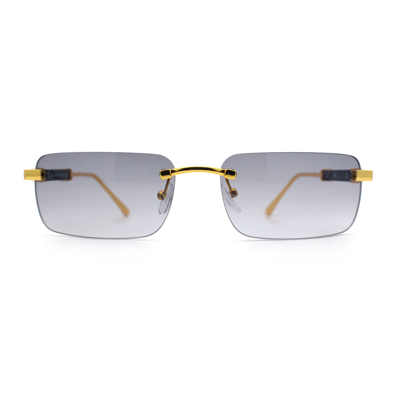 Mens Luxury Hip Hop Rapper Beveled Rimless Narrow Rectangle Sunglasses