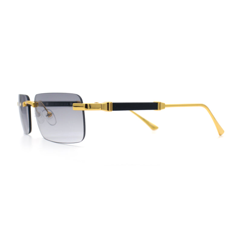Mens Luxury Hip Hop Rapper Beveled Rimless Narrow Rectangle Sunglasses
