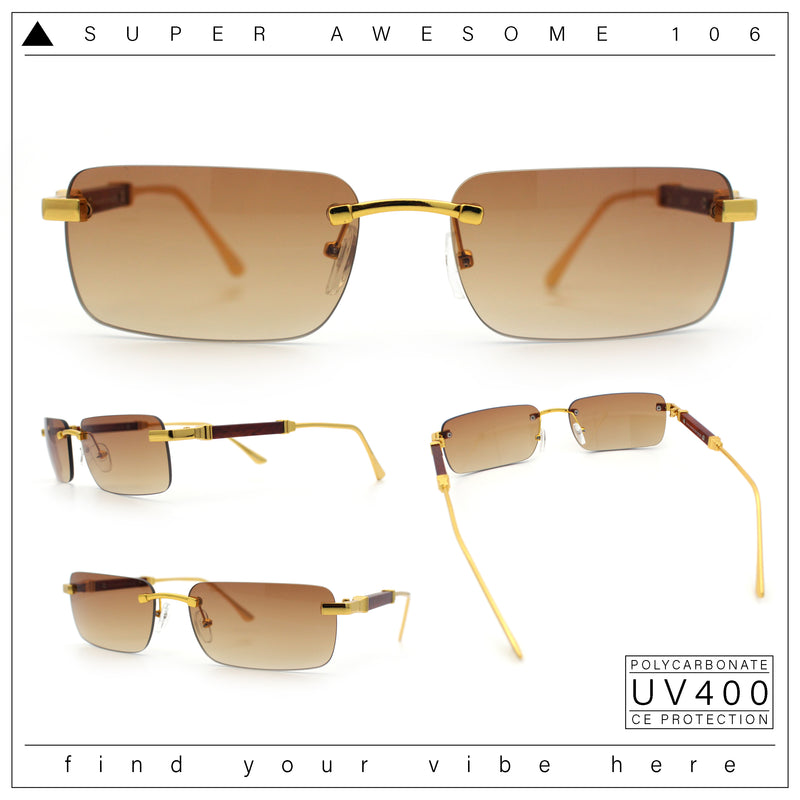 Mens Luxury Hip Hop Rapper Beveled Rimless Narrow Rectangle Sunglasses
