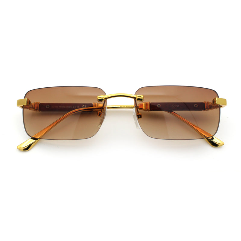 Mens Luxury Hip Hop Rapper Beveled Rimless Narrow Rectangle Sunglasses