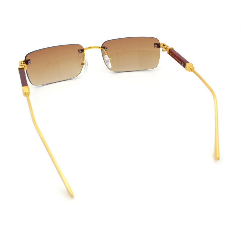 Mens Luxury Hip Hop Rapper Beveled Rimless Narrow Rectangle Sunglasses