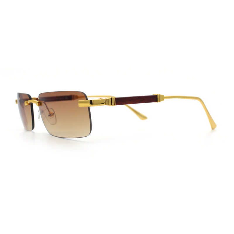 Mens Luxury Hip Hop Rapper Beveled Rimless Narrow Rectangle Sunglasses