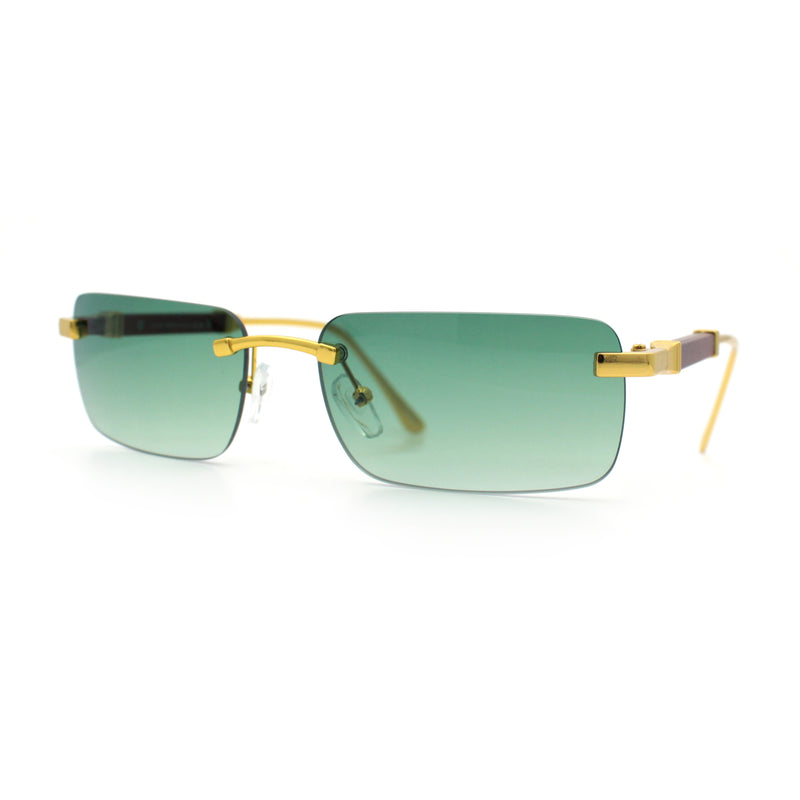 Mens Luxury Hip Hop Rapper Beveled Rimless Narrow Rectangle Sunglasses