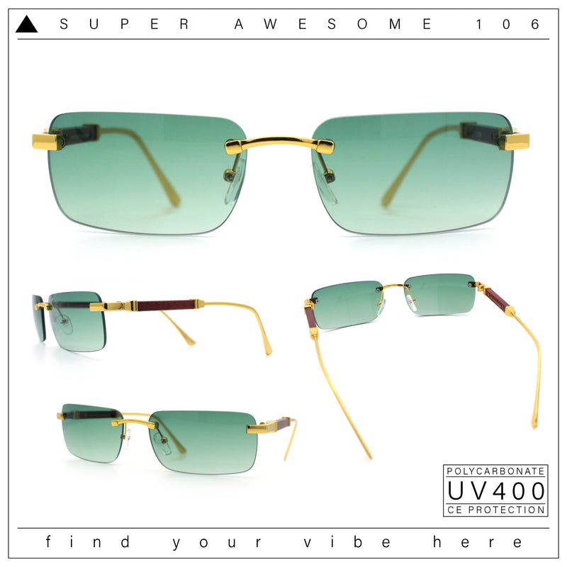 Mens Luxury Hip Hop Rapper Beveled Rimless Narrow Rectangle Sunglasses