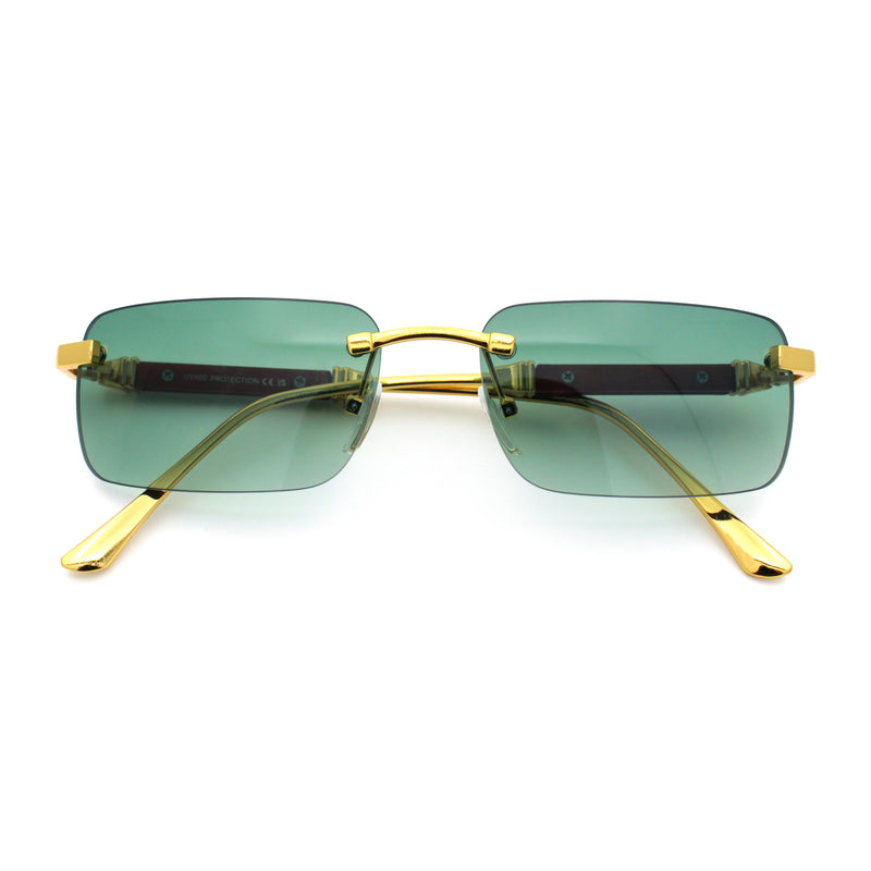 Mens Luxury Hip Hop Rapper Beveled Rimless Narrow Rectangle Sunglasses