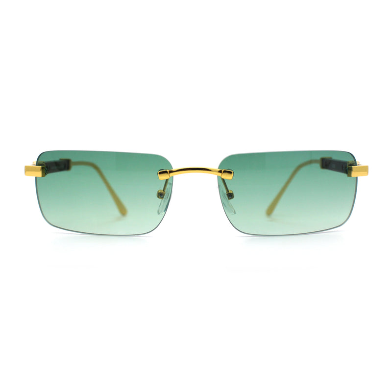 Mens Luxury Hip Hop Rapper Beveled Rimless Narrow Rectangle Sunglasses