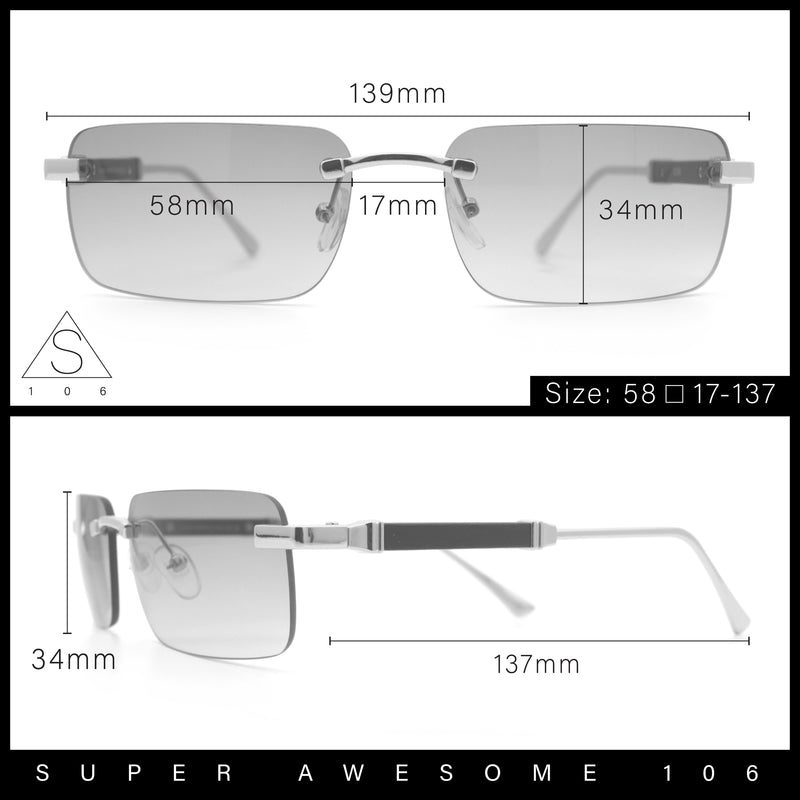 Mens Luxury Hip Hop Rapper Beveled Rimless Narrow Rectangle Sunglasses