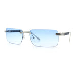 Mens Luxury Hip Hop Rapper Beveled Rimless Narrow Rectangle Sunglasses