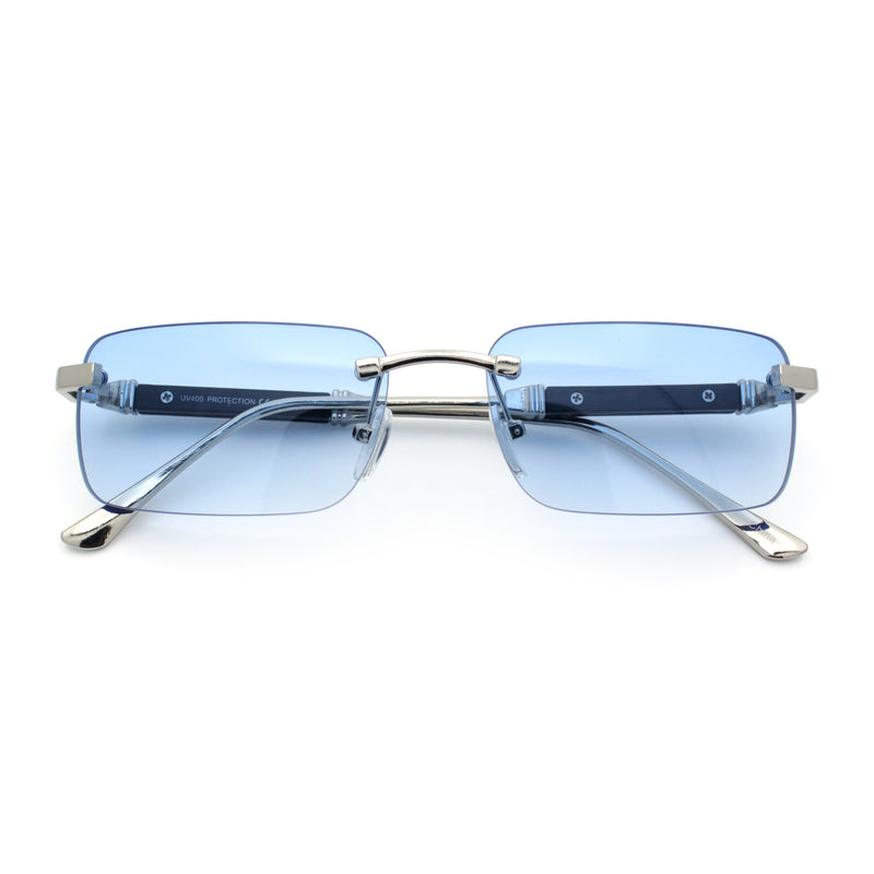 Mens Luxury Hip Hop Rapper Beveled Rimless Narrow Rectangle Sunglasses