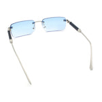 Mens Luxury Hip Hop Rapper Beveled Rimless Narrow Rectangle Sunglasses