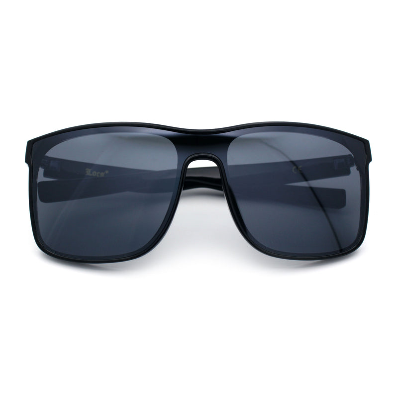 All Dark Black Locs Mens Oversize Inset Lens Shield Horn Rim Plastic Sunglasses