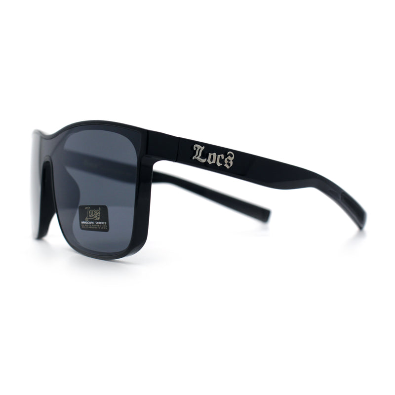 All Dark Black Locs Mens Oversize Inset Lens Shield Horn Rim Plastic Sunglasses