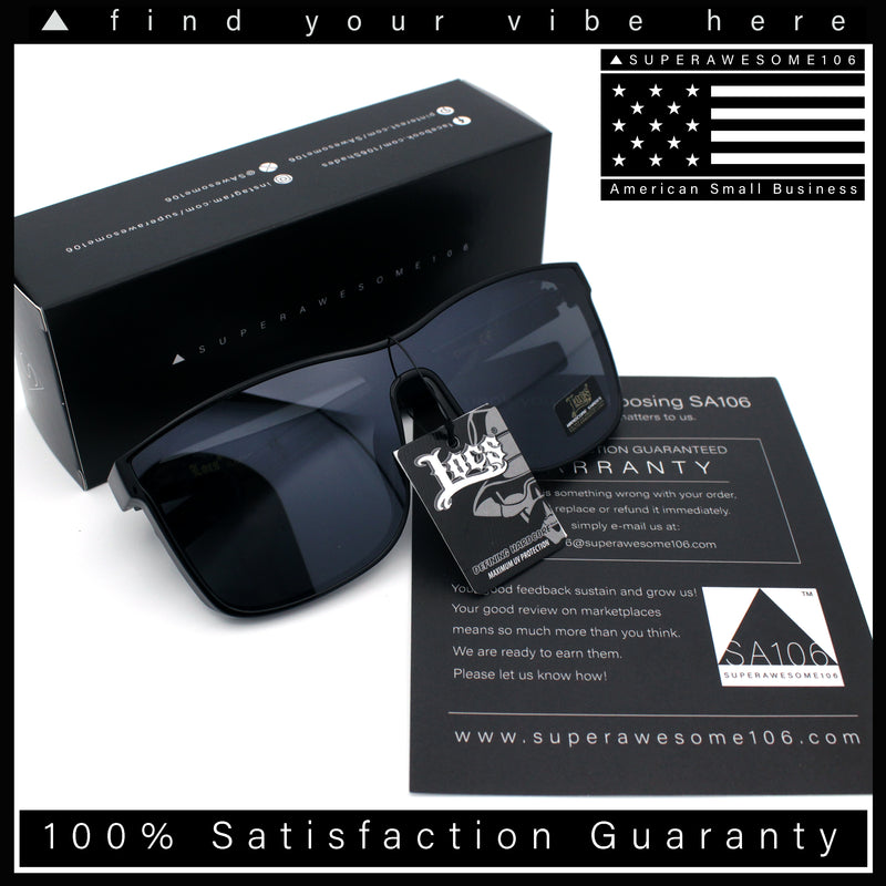All Dark Black Locs Mens Oversize Inset Lens Shield Horn Rim Plastic Sunglasses