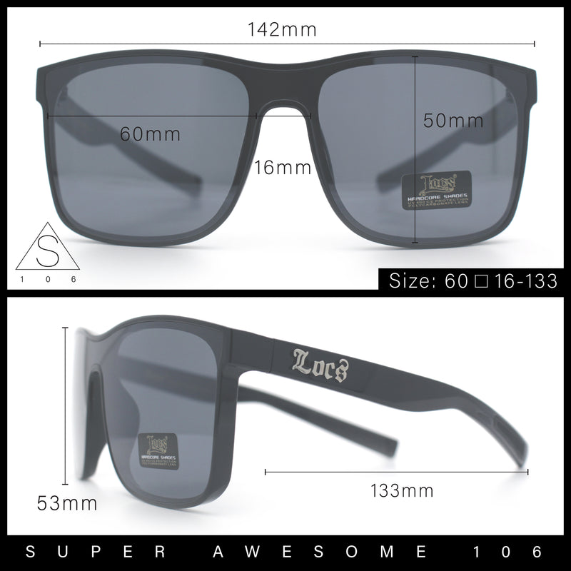 All Dark Black Locs Mens Oversize Inset Lens Shield Horn Rim Plastic Sunglasses