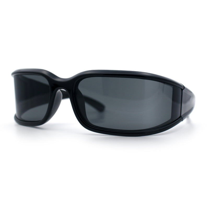 Womens Trendy Curved Wrap Around Rectangle Thick Temple Plastic Sunglasses