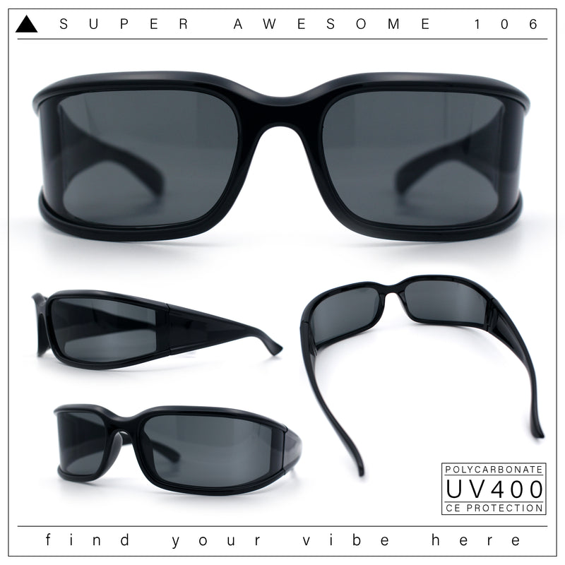 Womens Trendy Curved Wrap Around Rectangle Thick Temple Plastic Sunglasses
