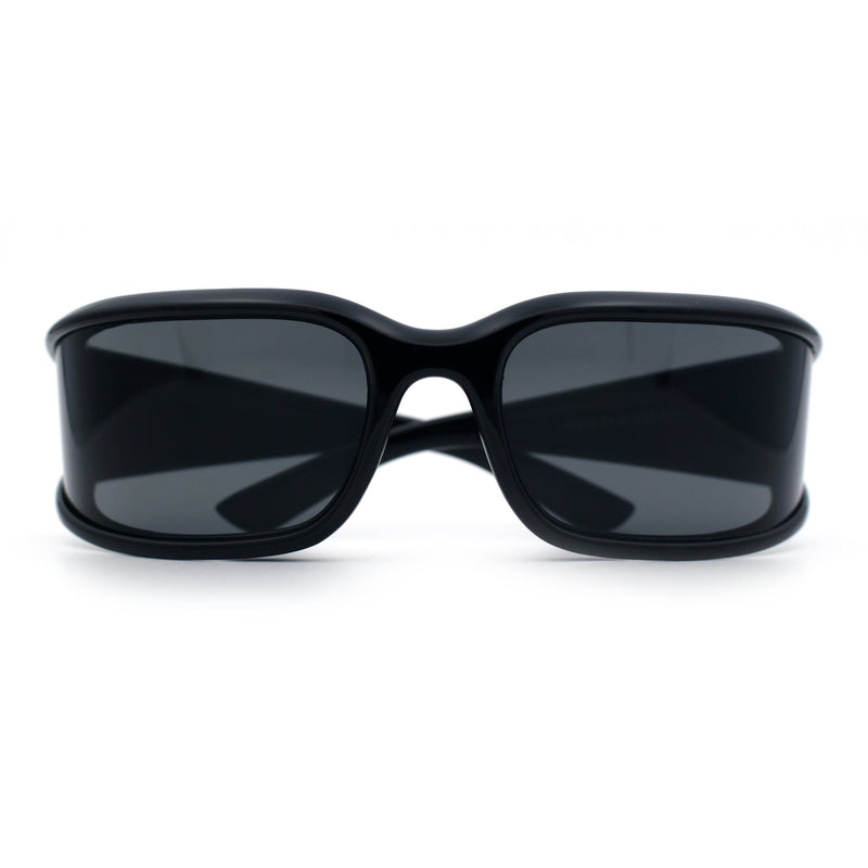 Womens Trendy Curved Wrap Around Rectangle Thick Temple Plastic Sunglasses