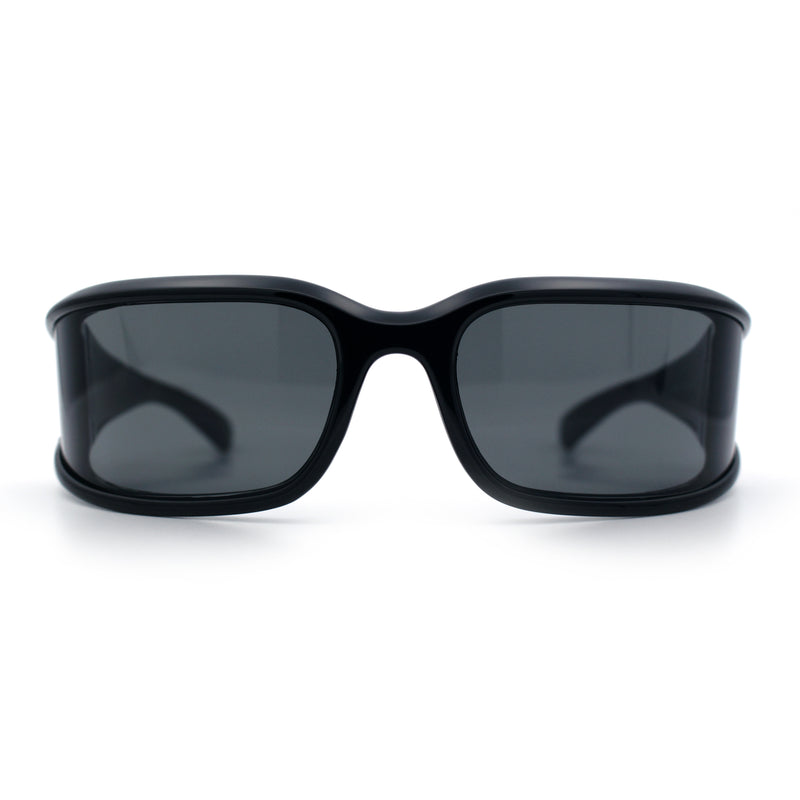 Womens Trendy Curved Wrap Around Rectangle Thick Temple Plastic Sunglasses
