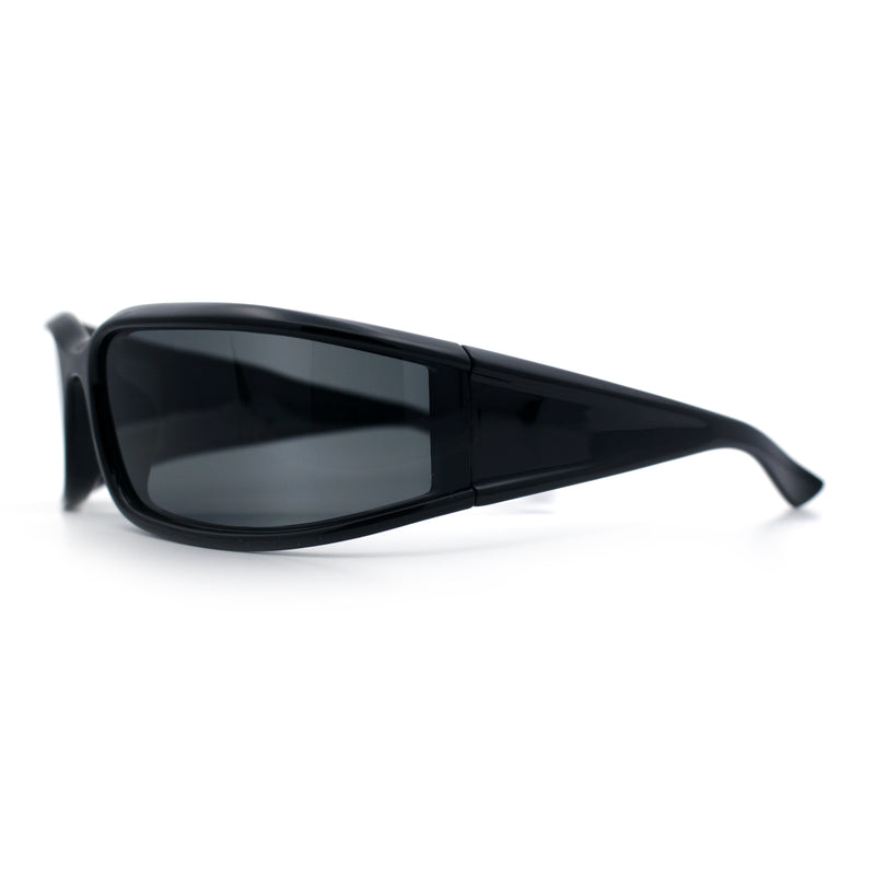 Womens Trendy Curved Wrap Around Rectangle Thick Temple Plastic Sunglasses